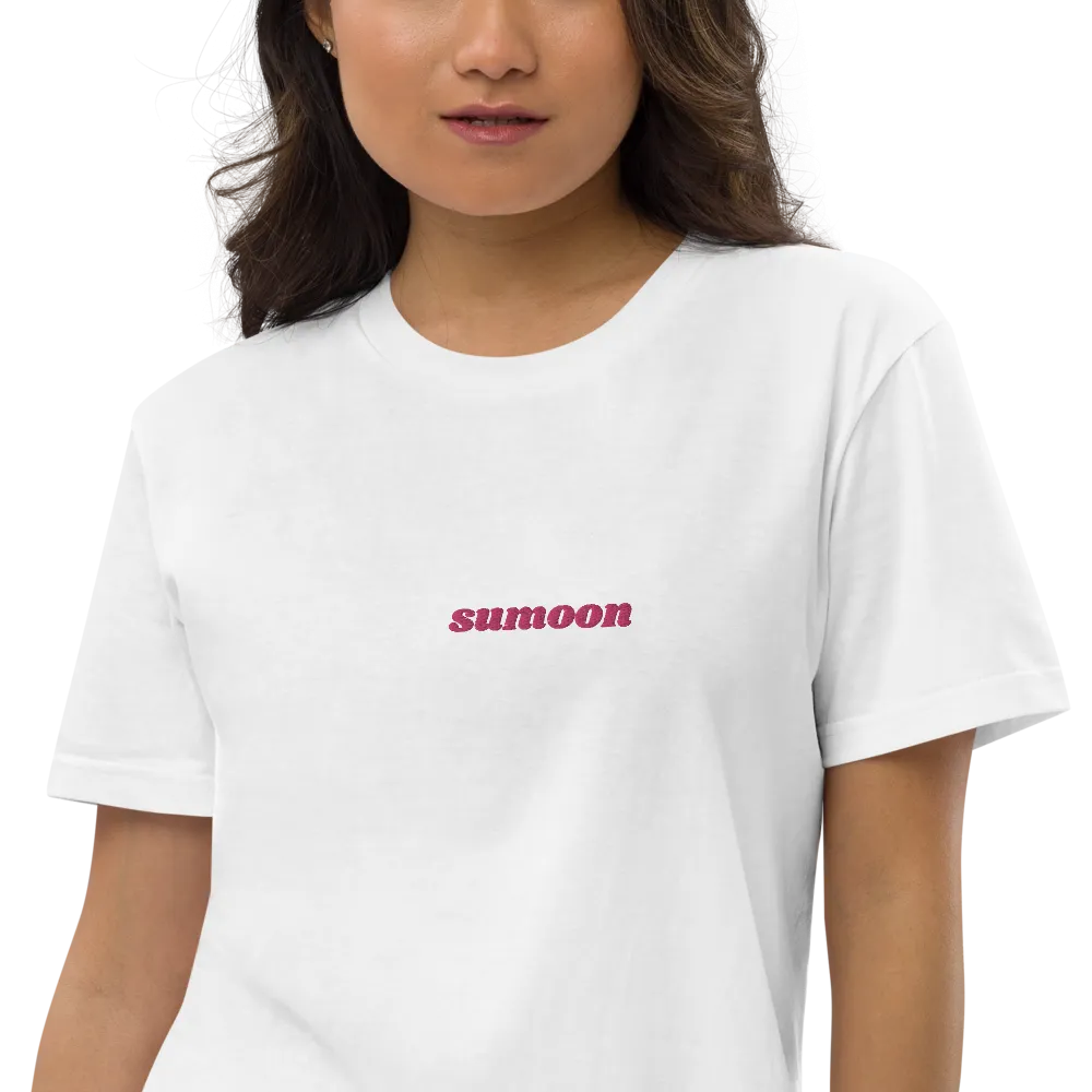 white embroidered logo t-shirt dress