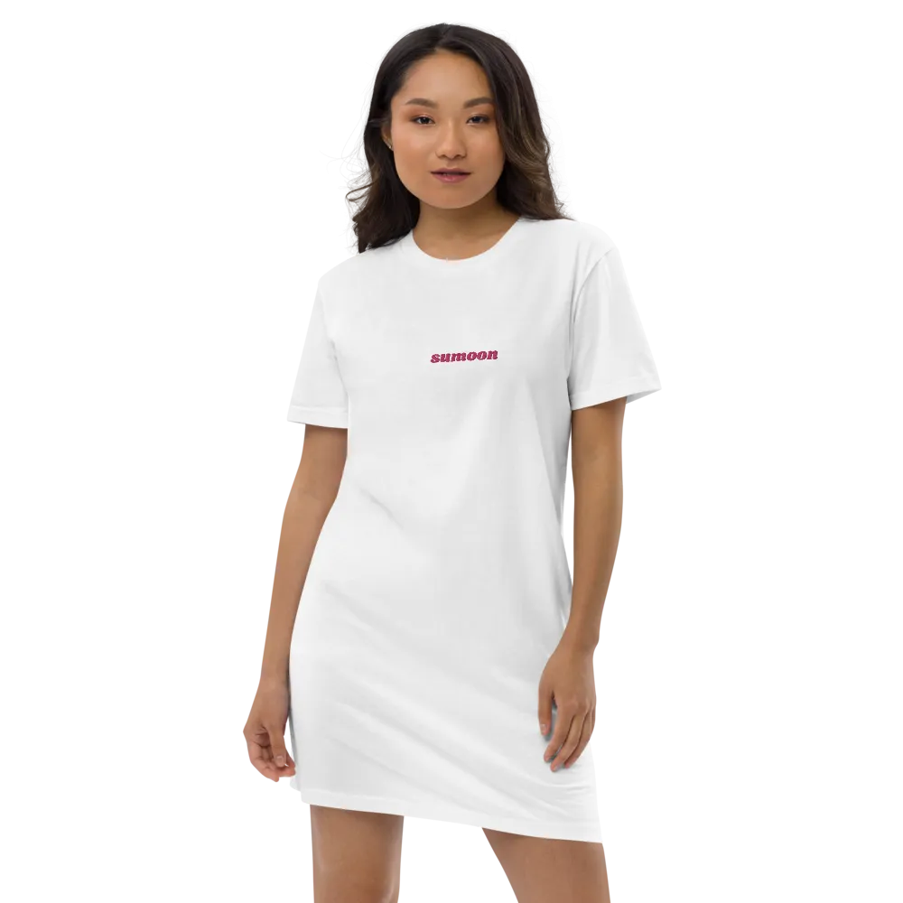 white embroidered logo t-shirt dress