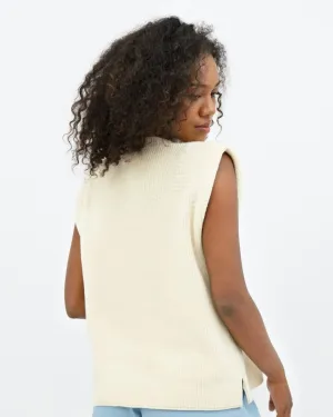 White High Neck Ribbed Knitted Top