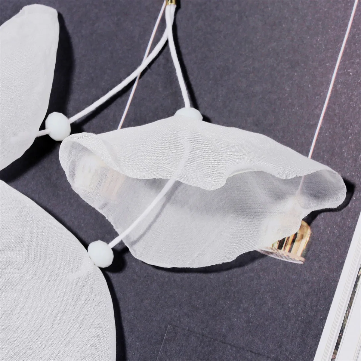 White Polyster & 18K Gold-Plated Five-Petal Drop Earrings