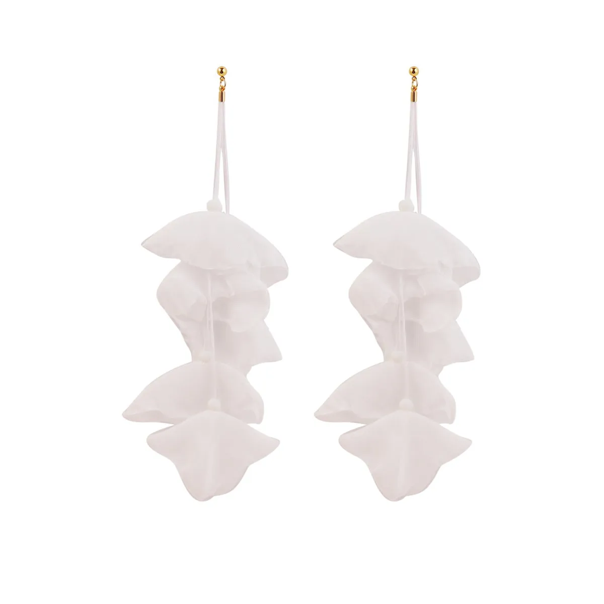 White Polyster & 18K Gold-Plated Five-Petal Drop Earrings
