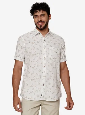 White Printed Slim Fit Casual Shirt | JadeBlue