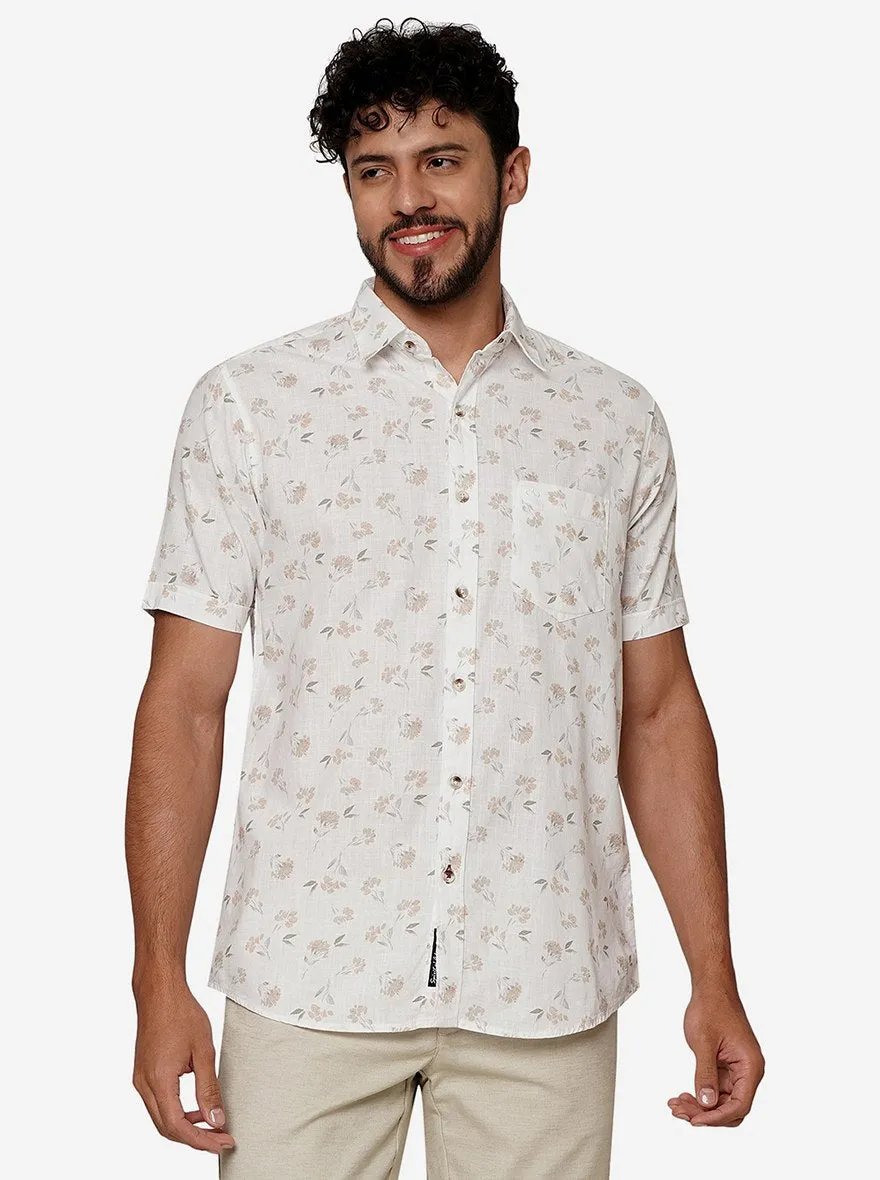 White Printed Slim Fit Casual Shirt | JadeBlue