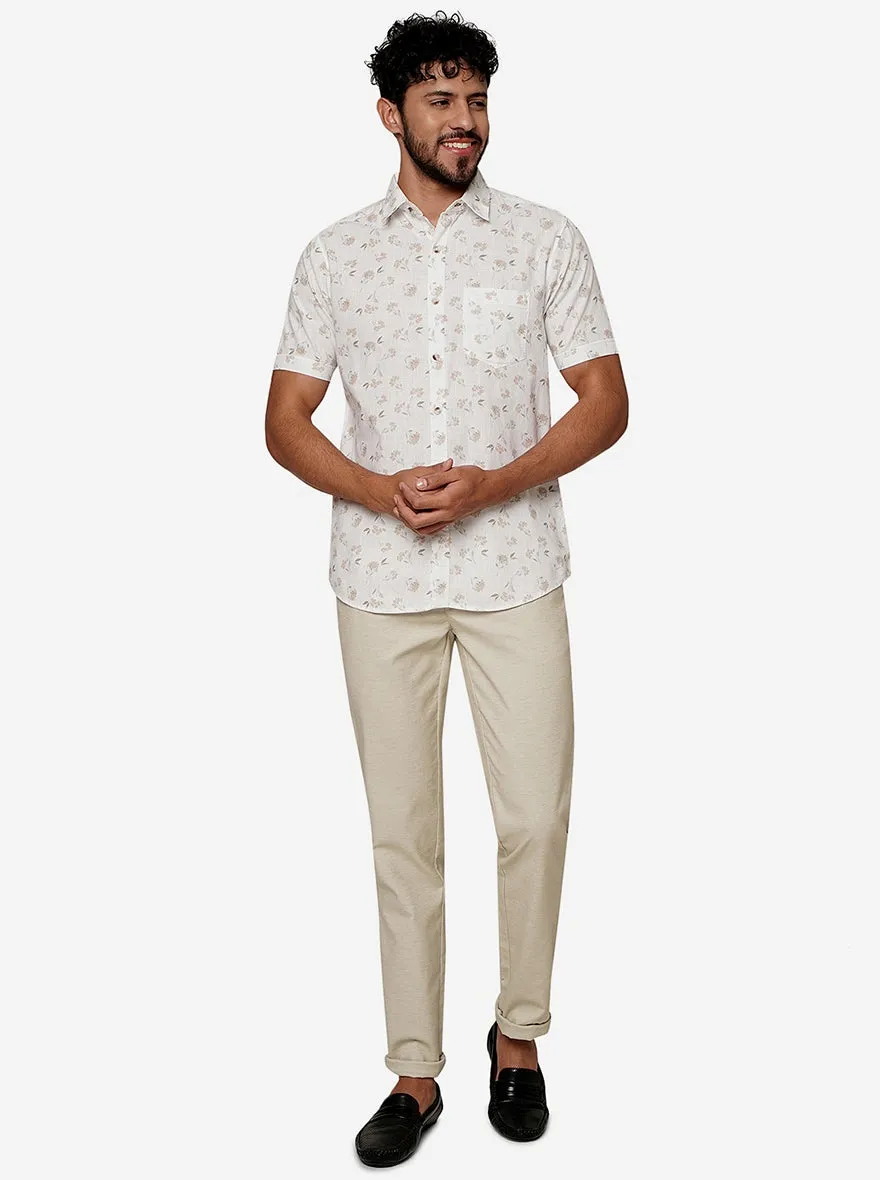 White Printed Slim Fit Casual Shirt | JadeBlue
