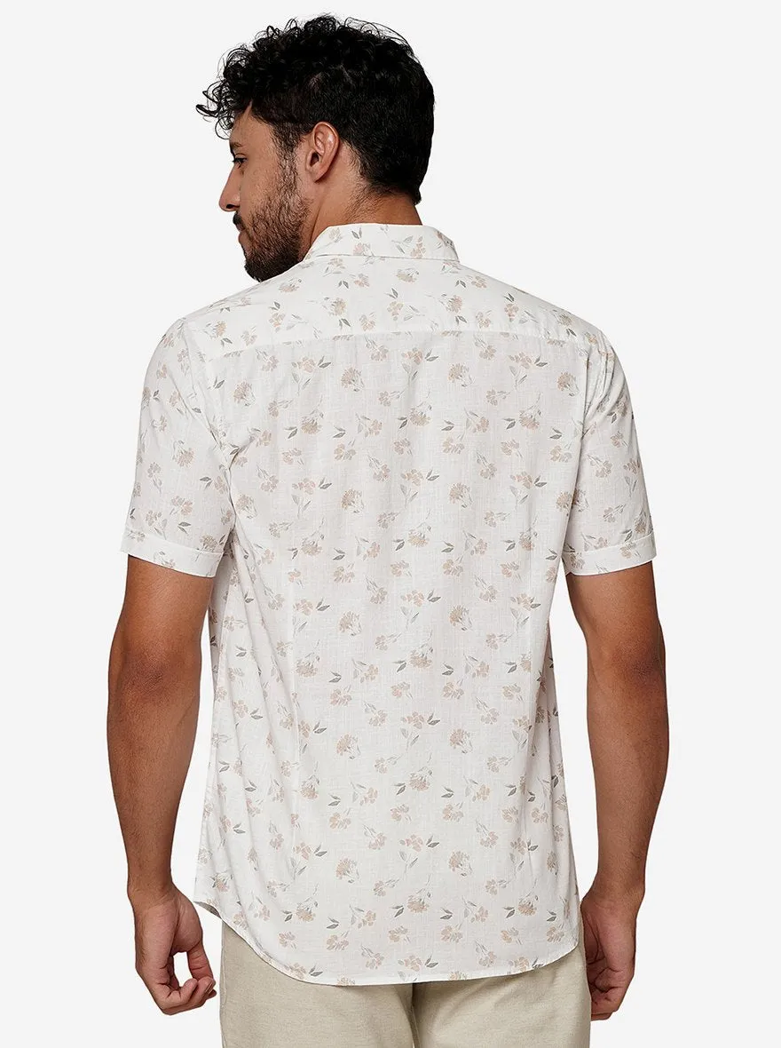 White Printed Slim Fit Casual Shirt | JadeBlue