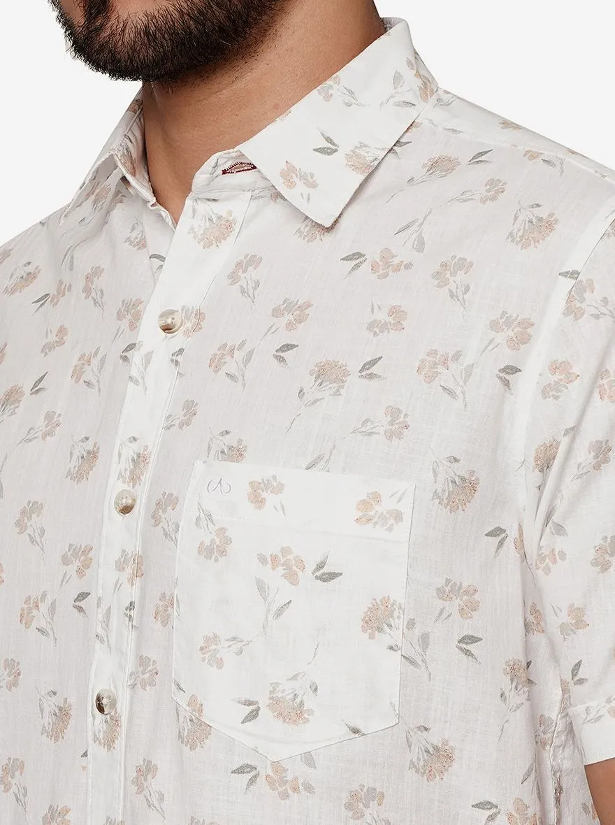 White Printed Slim Fit Casual Shirt | JadeBlue