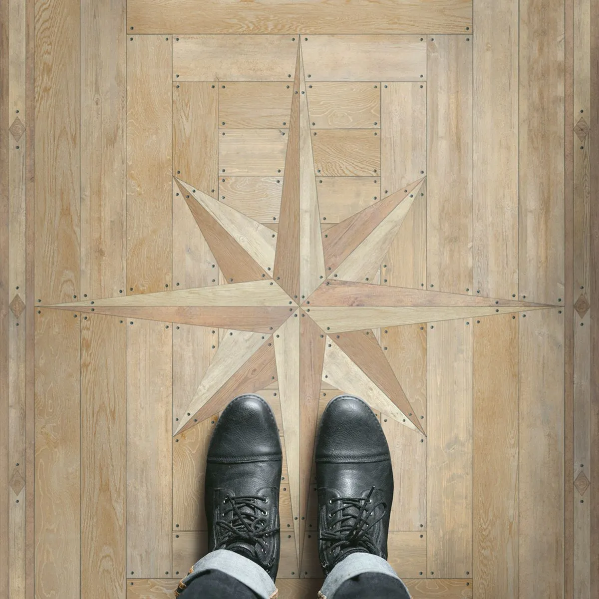 Williamsburg 18th-Century Joinery "Golden Beams" Vinyl Floorcloth - Spicher & Co.