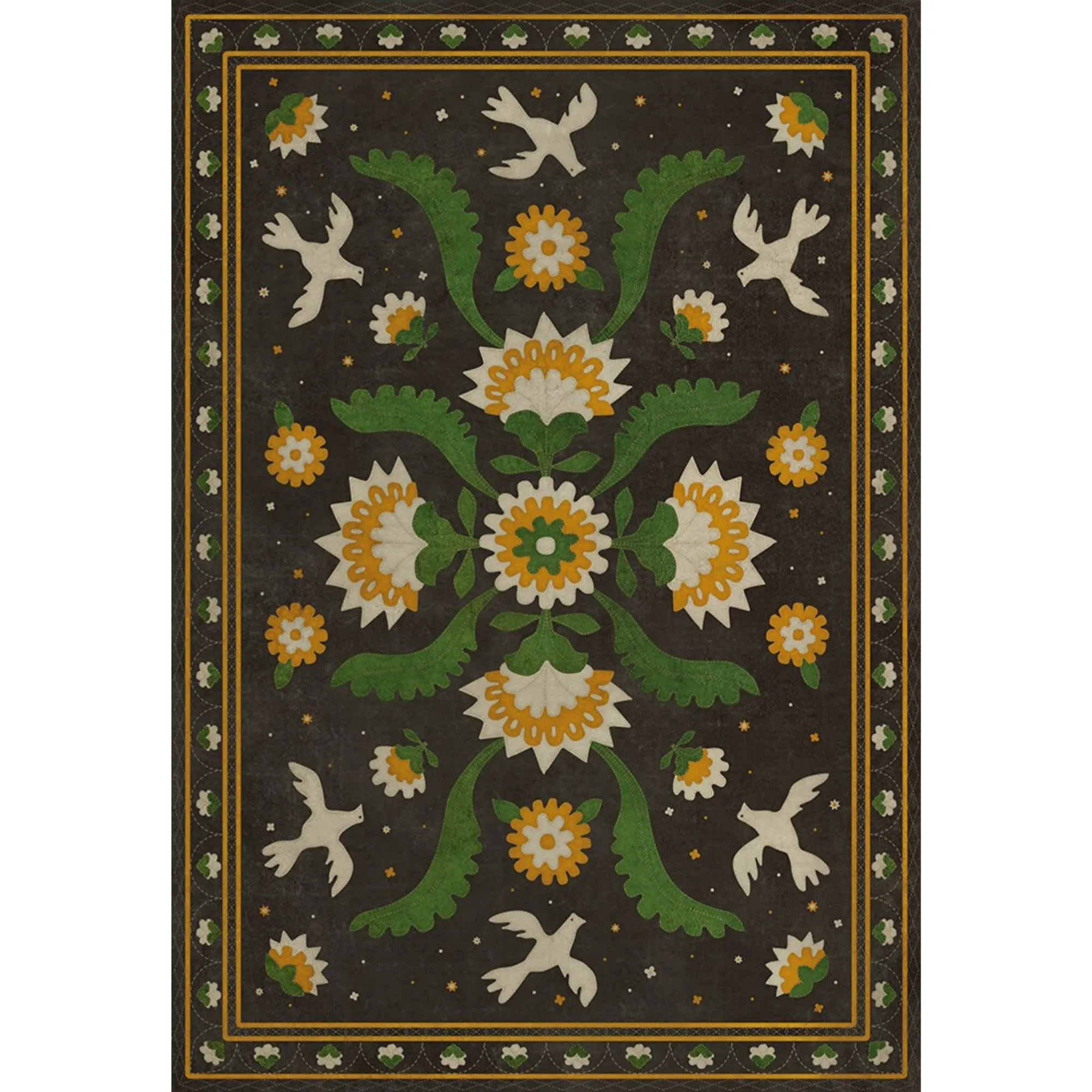 Williamsburg Applique "The Greenest Dells" Vinyl Floorcloth - Spicher & Co.