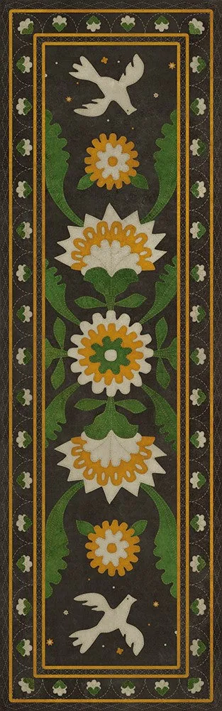 Williamsburg Applique "The Greenest Dells" Vinyl Floorcloth - Spicher & Co.