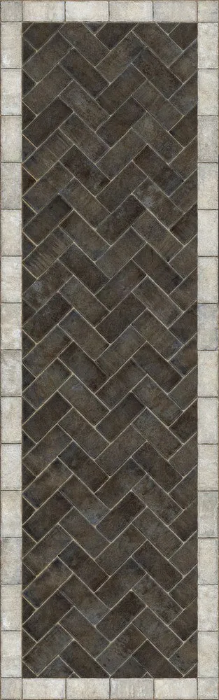 Williamsburg Brick Herringbone "Pewterware" Vinyl Floorcloth - Spicher & Co.
