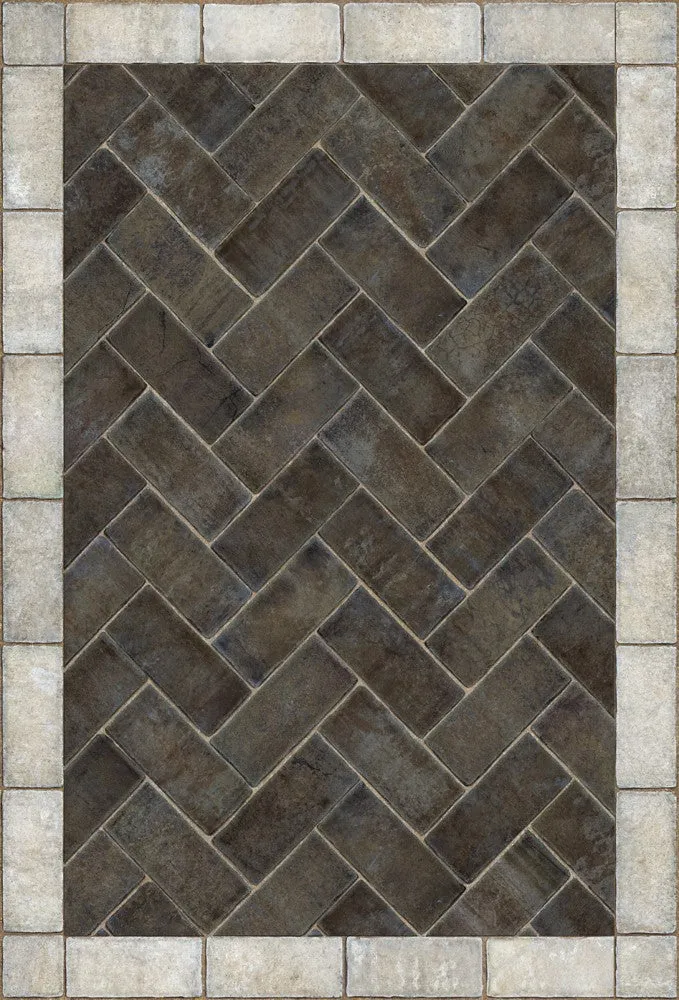 Williamsburg Brick Herringbone "Pewterware" Vinyl Floorcloth - Spicher & Co.