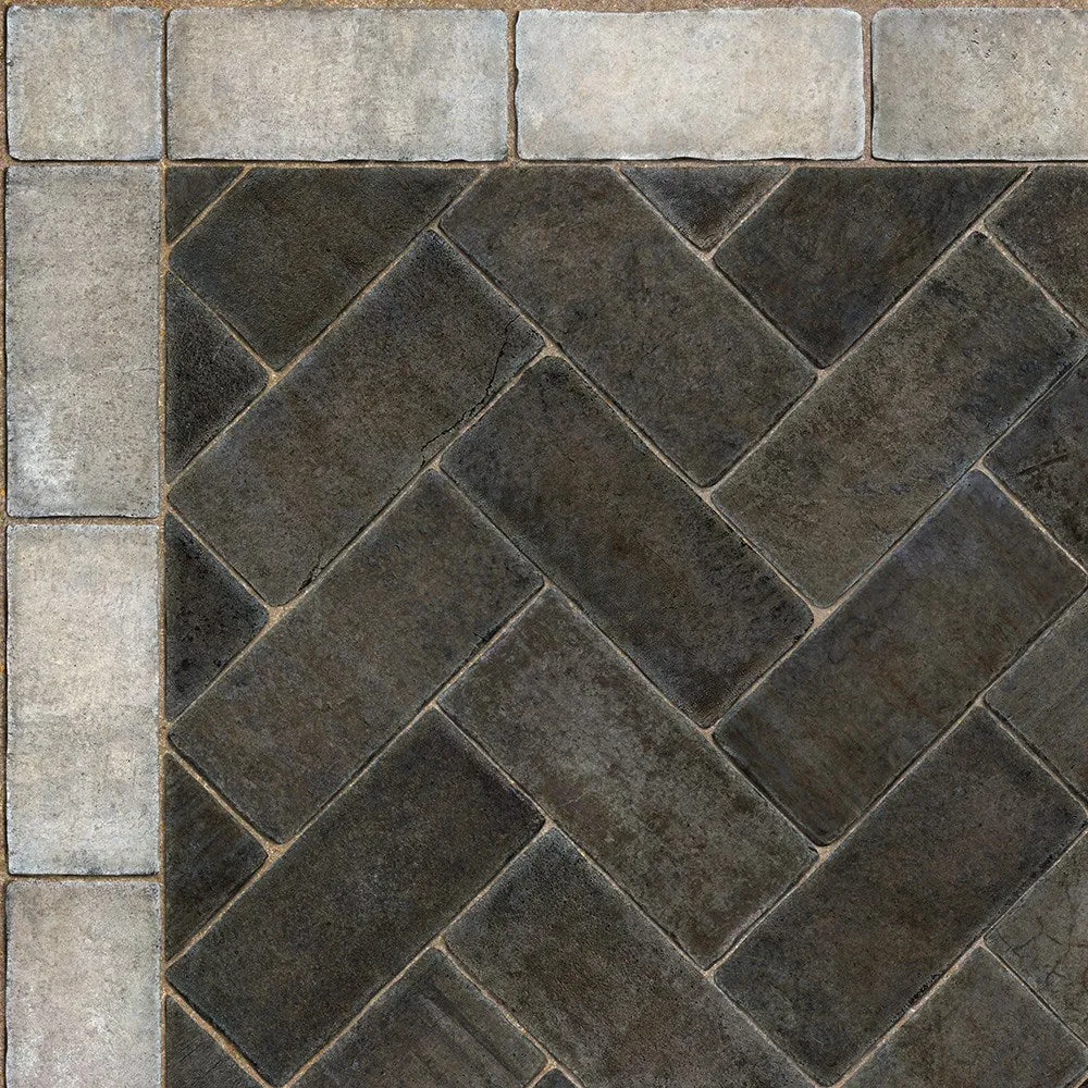 Williamsburg Brick Herringbone "Pewterware" Vinyl Floorcloth - Spicher & Co.