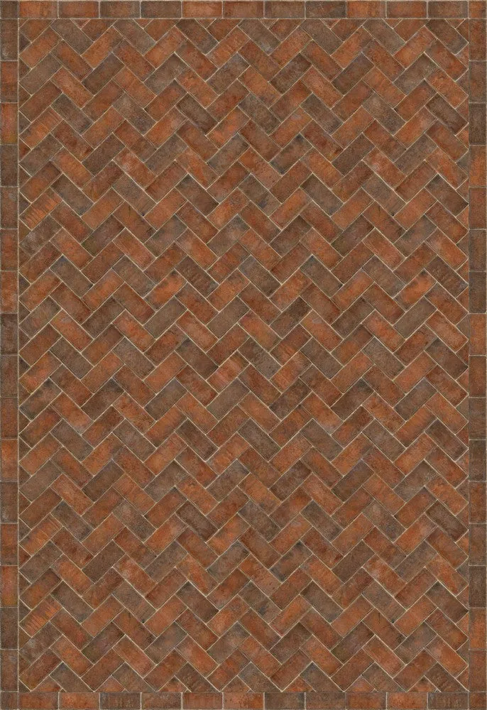 Williamsburg Brick Herringbone "Trip To Market Square" Vinyl Floorcloth - Spicher & Co.