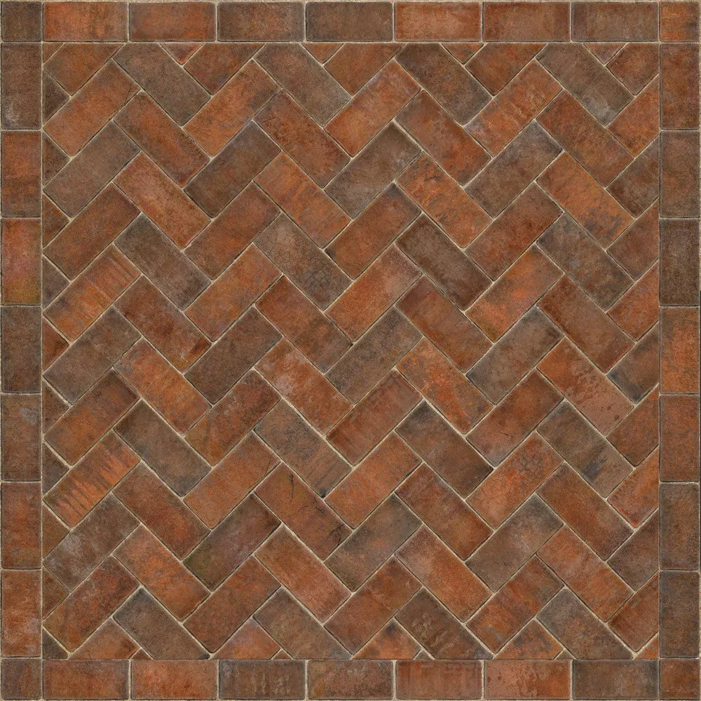 Williamsburg Brick Herringbone "Trip To Market Square" Vinyl Floorcloth - Spicher & Co.