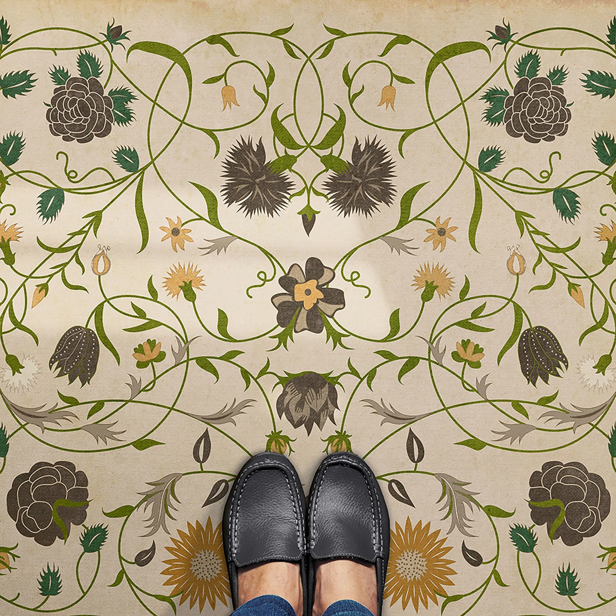 Williamsburg Floral "Martha" Vinyl Floorcloth - Spicher & Co.