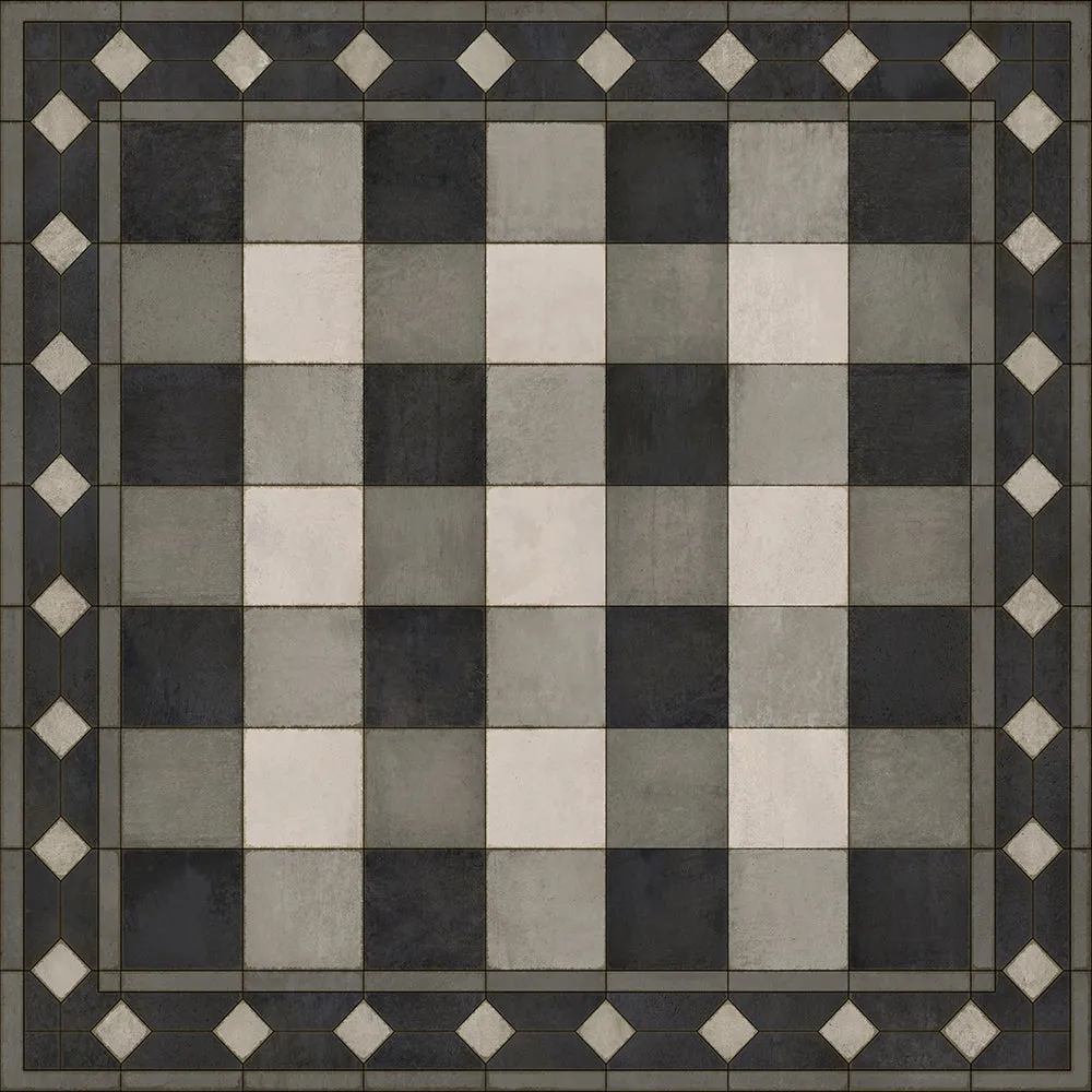 Williamsburg "Gingham Tile - Black" Vinyl Floorcloth - Spicher & Co.