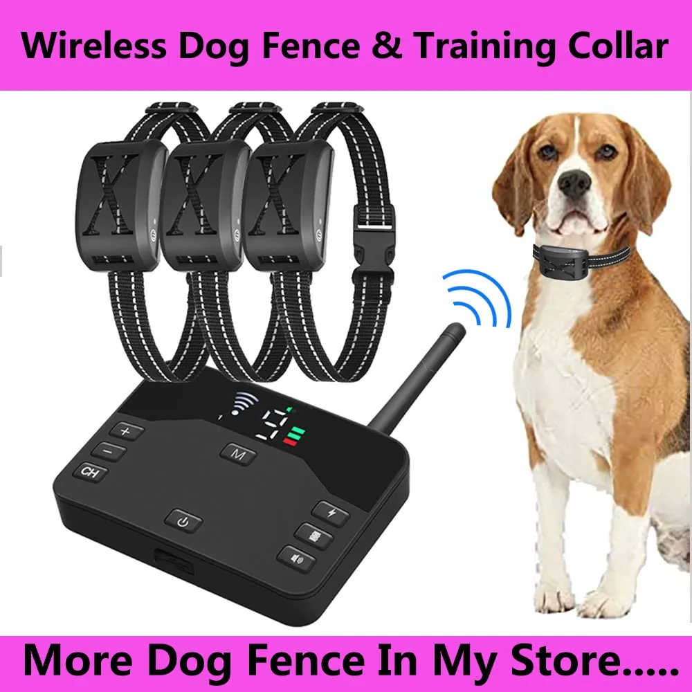 Wireless Dog Fence 2 in 1  Electric Pet Containment 4 Working Modes Waterproof Recharge Vibration Collar Shock Training Device