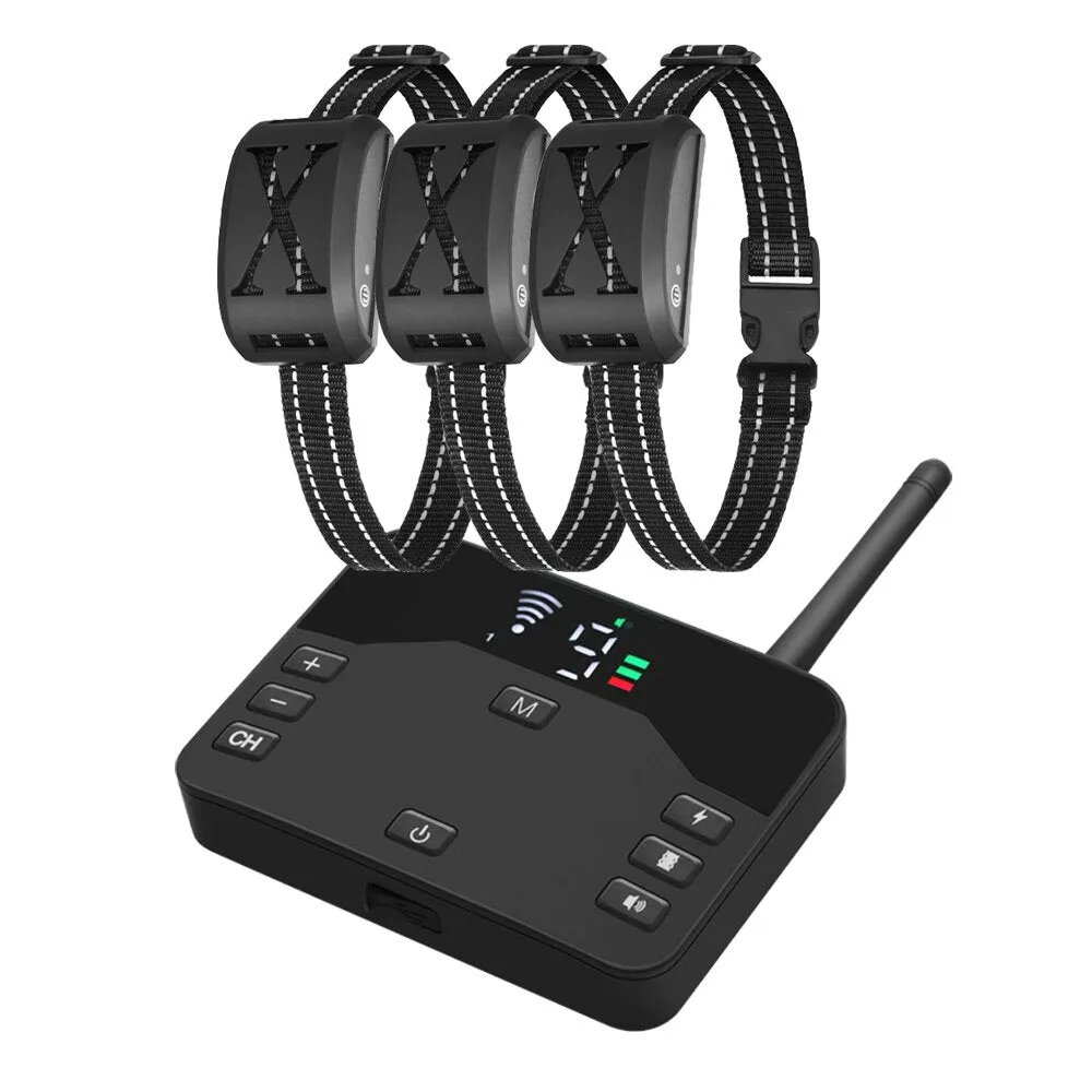 Wireless Dog Fence 2 in 1  Electric Pet Containment 4 Working Modes Waterproof Recharge Vibration Collar Shock Training Device
