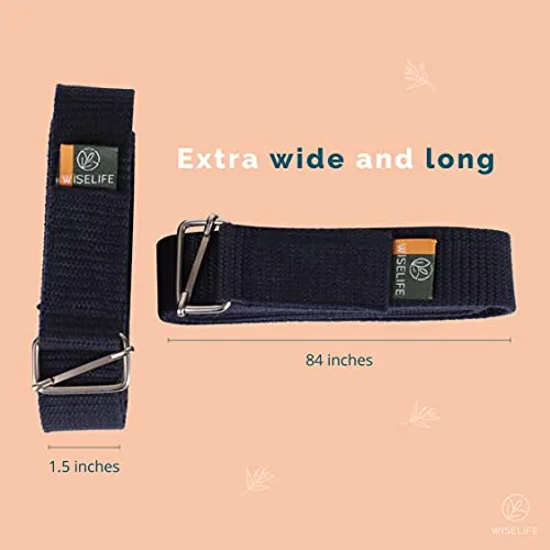 WiseLife Yoga Stretch Belt/Strap - Navy Blue | Best for Daily Stretching, Yoga, Pilates, Physical Therapy, Fitness | 8 Feet Premium Cotton Strech Band