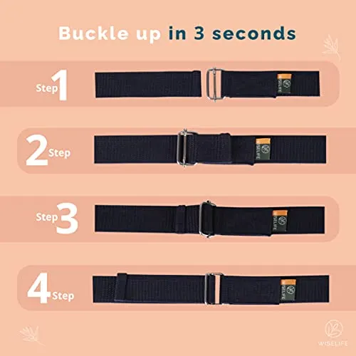 WiseLife Yoga Stretch Belt/Strap - Navy Blue | Best for Daily Stretching, Yoga, Pilates, Physical Therapy, Fitness | 8 Feet Premium Cotton Strech Band