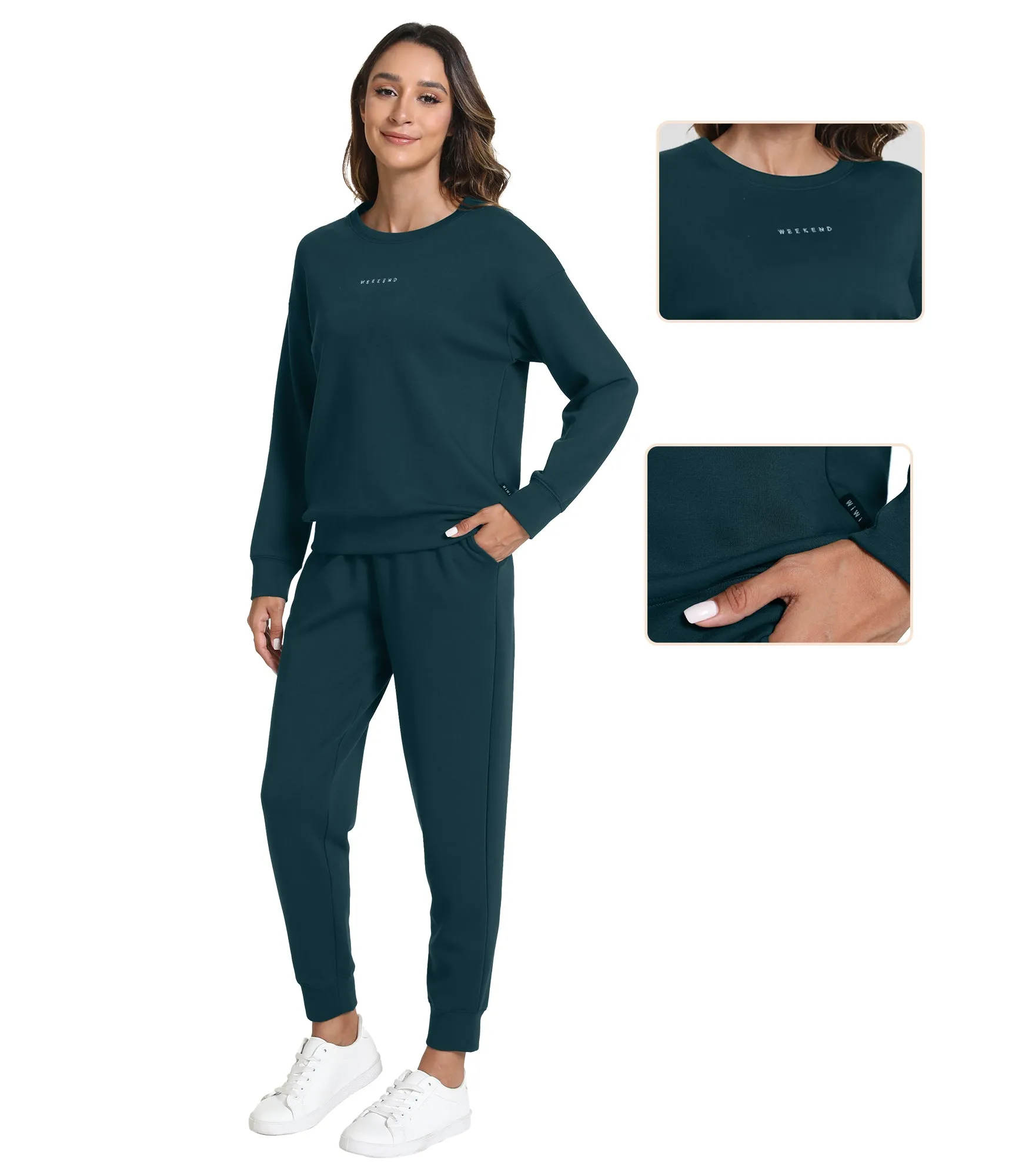 WiWi Womens 2 Piece Outfits Sweatsuit Crewneck Lounge Matching Sweat Sets