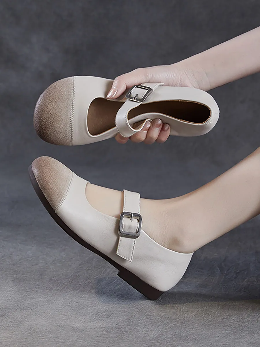 Women Summer Casual Soft Leather Spliced Low Heel Shoes