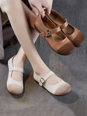 Women Summer Casual Soft Leather Spliced Low Heel Shoes