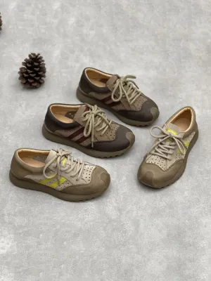 Women Summer Leather Colorblock Flat Sprot Shoes