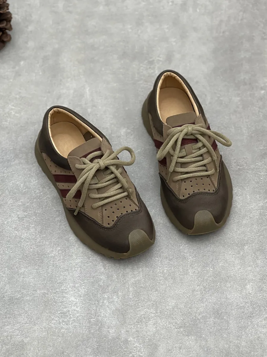 Women Summer Leather Colorblock Flat Sprot Shoes
