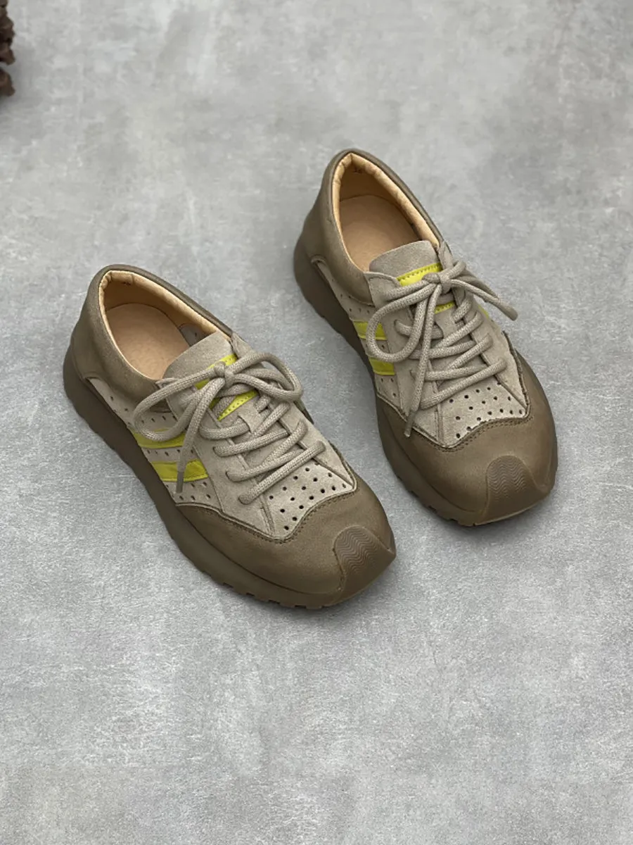Women Summer Leather Colorblock Flat Sprot Shoes