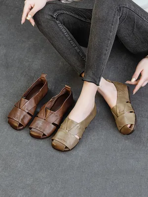 Women Vintage Genuine Leather Flat Sandals