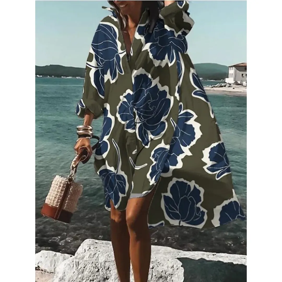 Women's Oversized Graphic Shirt Dress | Midi