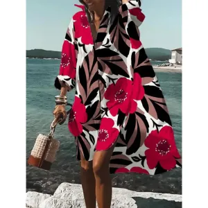 Women's Oversized Graphic Shirt Dress | Midi
