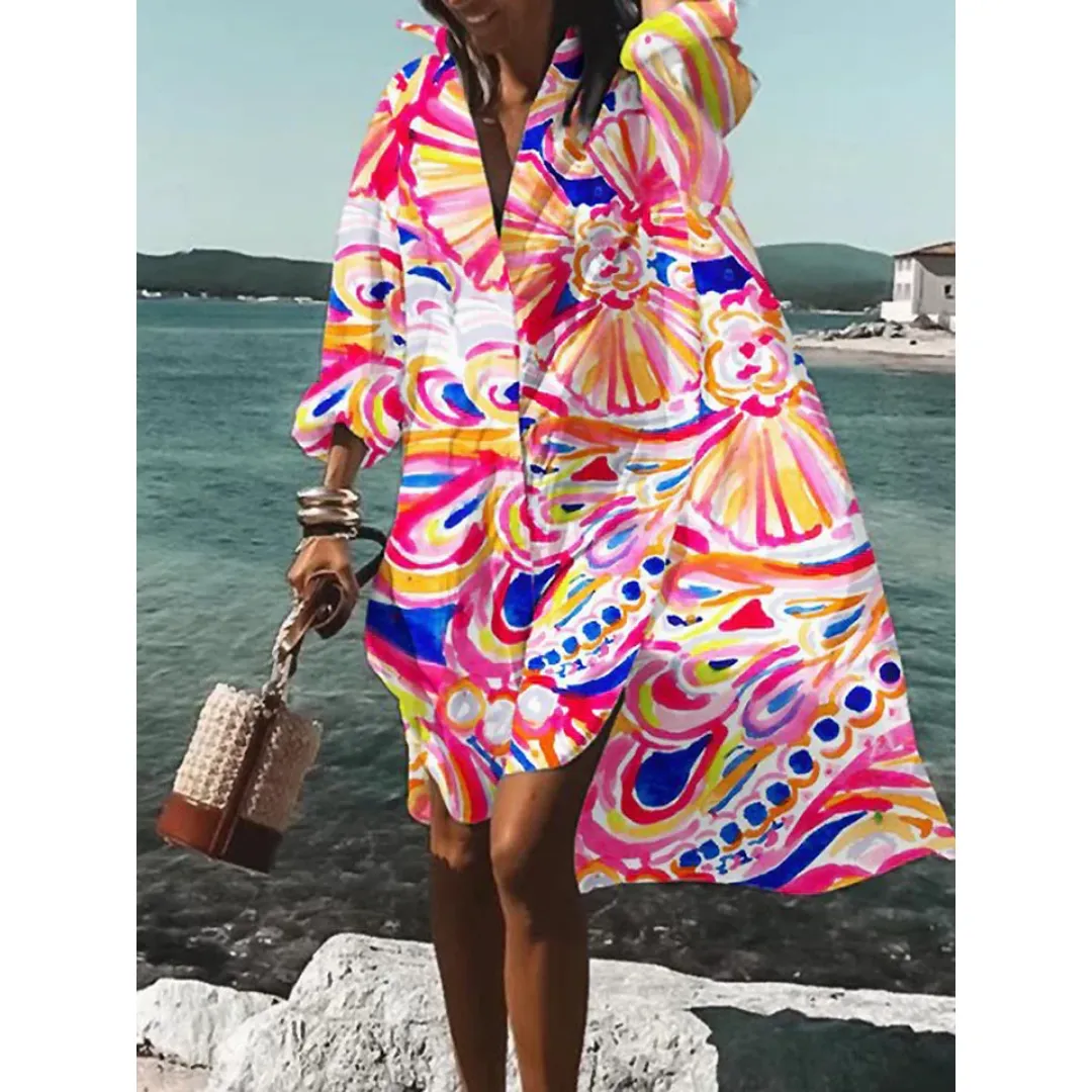 Women's Oversized Graphic Shirt Dress | Midi