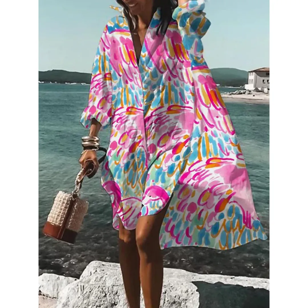 Women's Oversized Graphic Shirt Dress | Midi