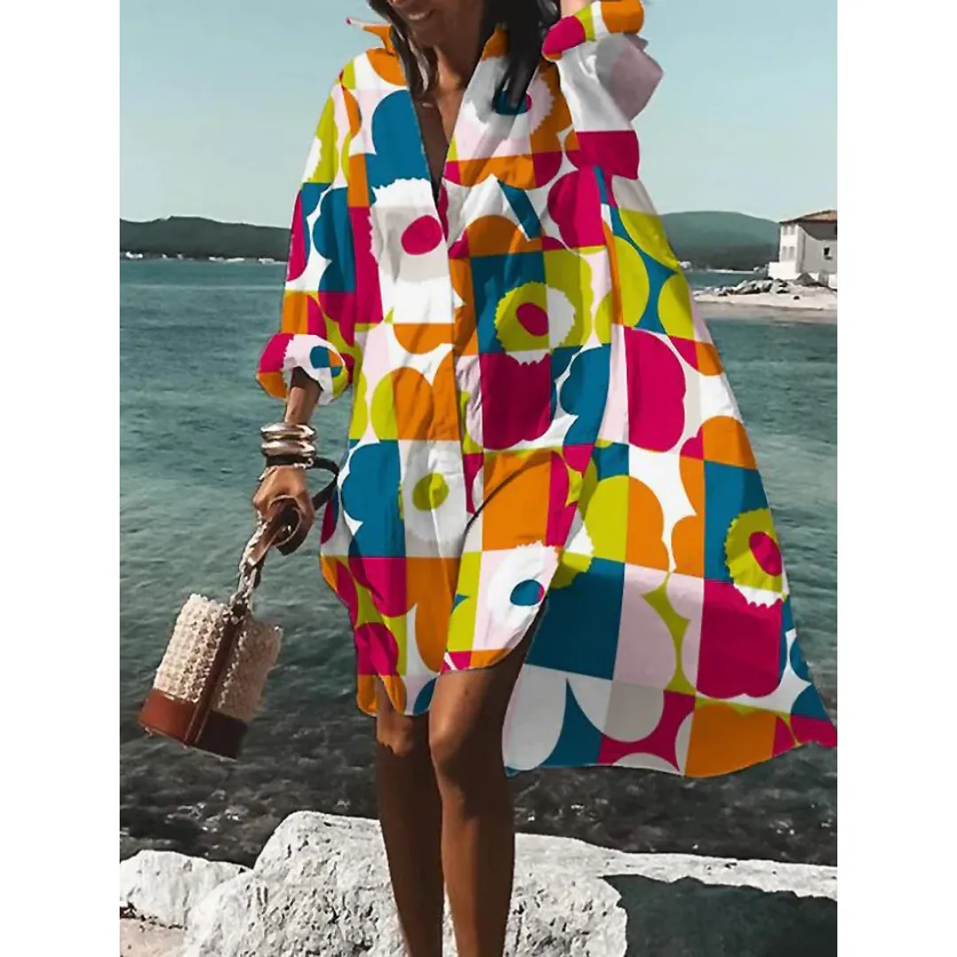 Women's Oversized Graphic Shirt Dress | Midi