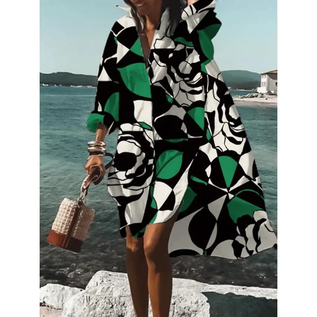 Women's Oversized Graphic Shirt Dress | Midi
