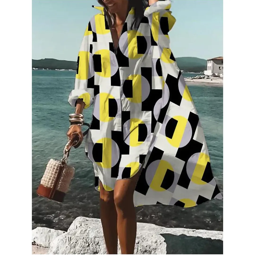 Women's Oversized Graphic Shirt Dress | Midi