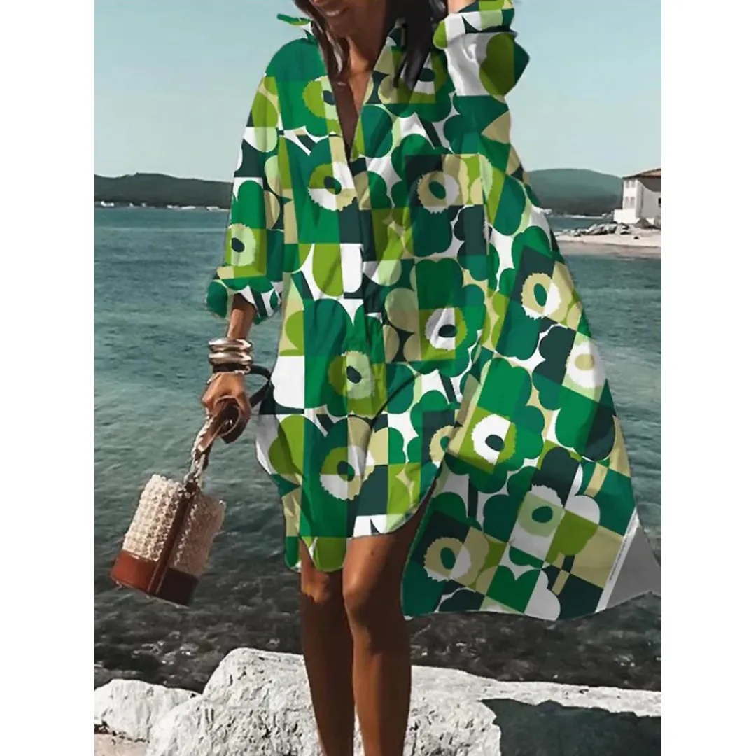 Women's Oversized Graphic Shirt Dress | Midi