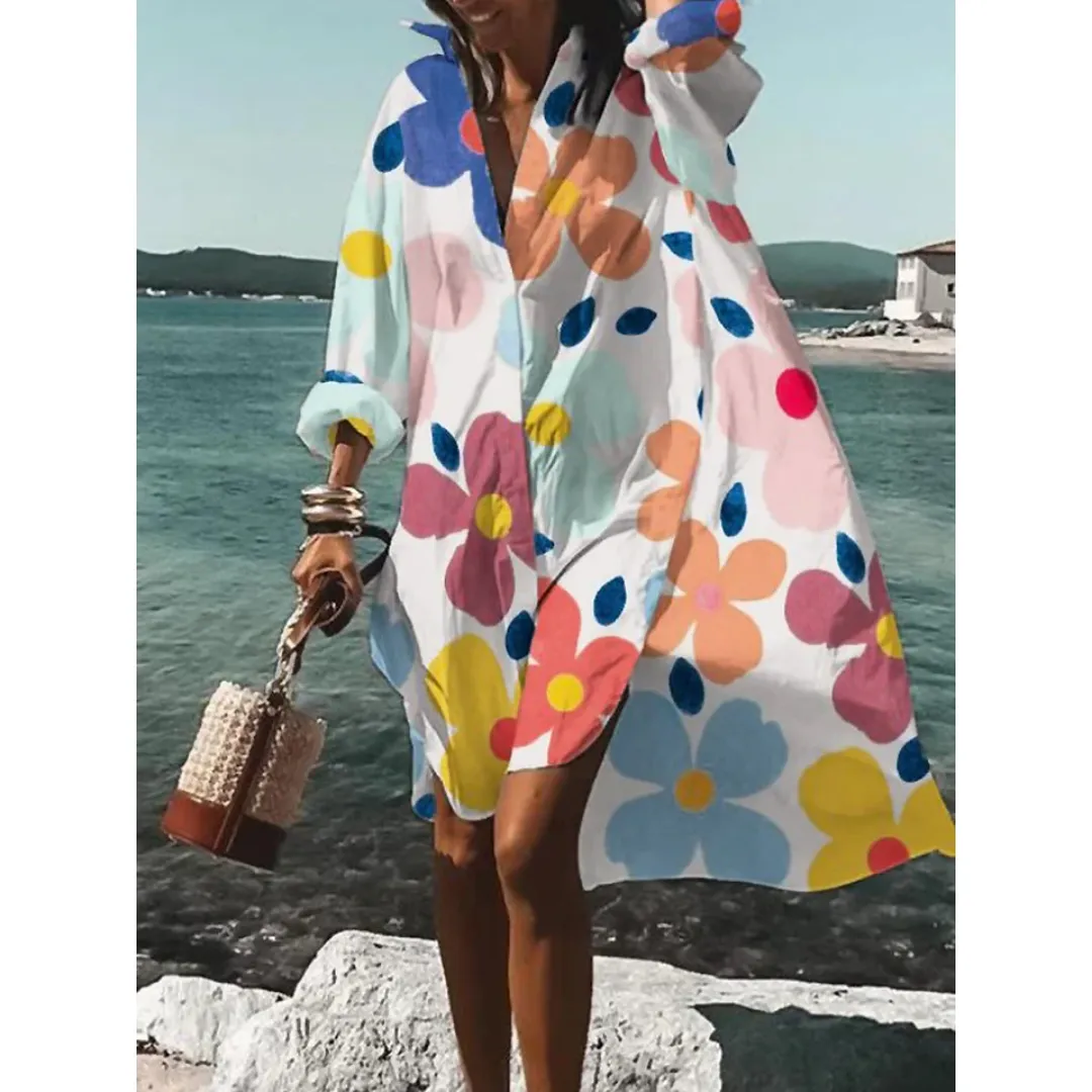 Women's Oversized Graphic Shirt Dress | Midi