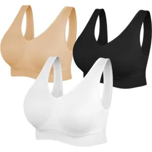 Womens Sports Bras, Yoga Comfort Seamless Stretchy Sports Bra for Women 3 Pack