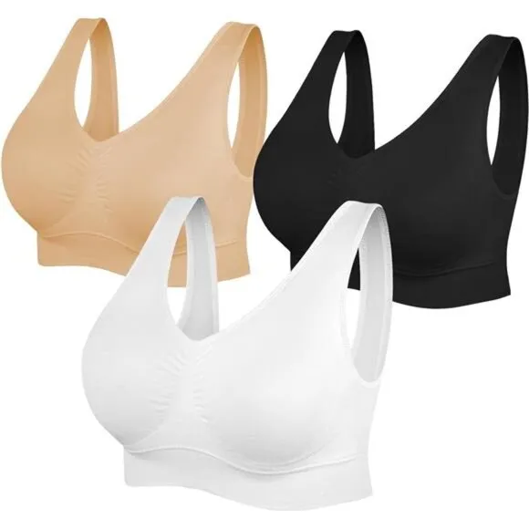 Womens Sports Bras, Yoga Comfort Seamless Stretchy Sports Bra for Women 3 Pack