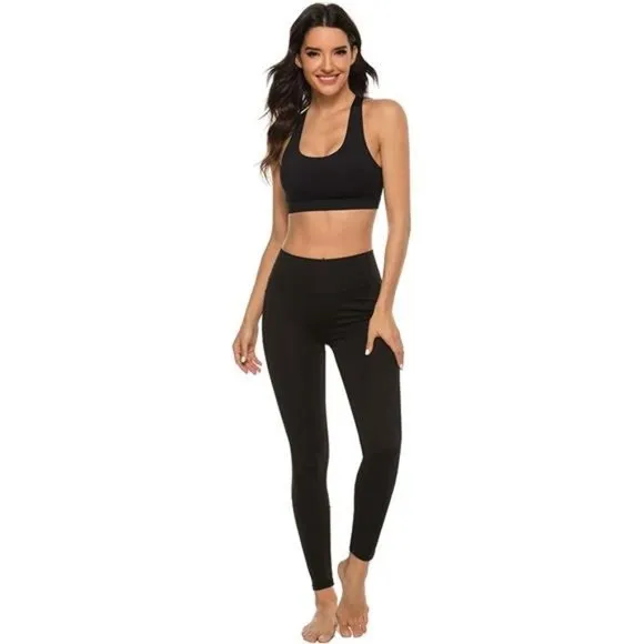 WOMENS Strappy Sports Bra Mesh Open Back Sports Bra for Workout Yoga Gym C-black