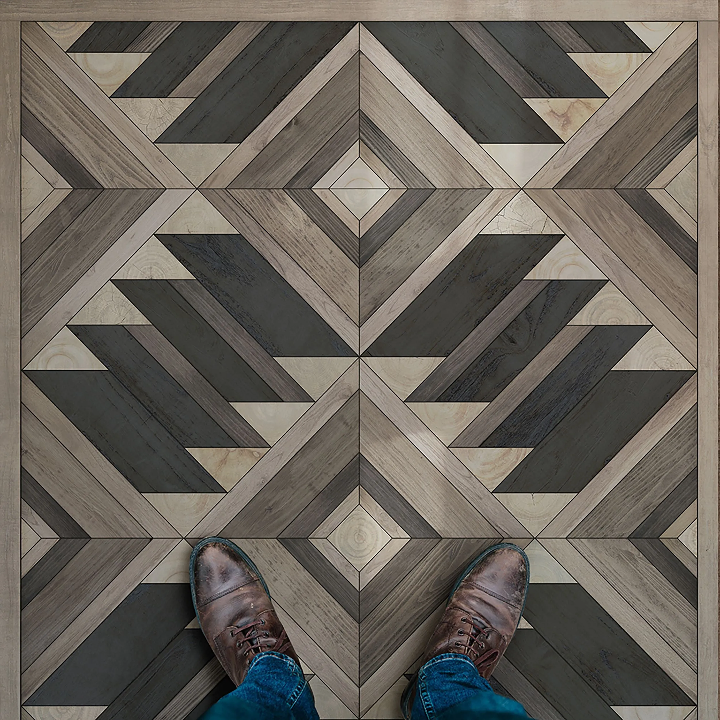 Wood Norwegian Yukon "Miners" Vinyl Floorcloth - Spicher & Co.
