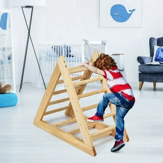 Wooden Triangle Climber for Toddler Step Training - Color: Natural