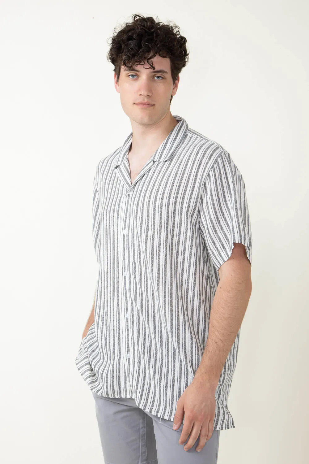 Woven Resort Button Up Shirt for Men in White | 4PW7043M-WHITE