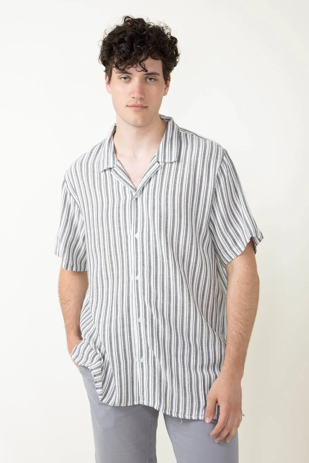 Woven Resort Button Up Shirt for Men in White | 4PW7043M-WHITE