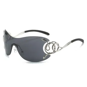 Y2K Vintage Punk Rimless Sunglasses Women For Men 2023 Sun Glasses Luxury Brand Designer Trending Fashion One Piece Snake Shades