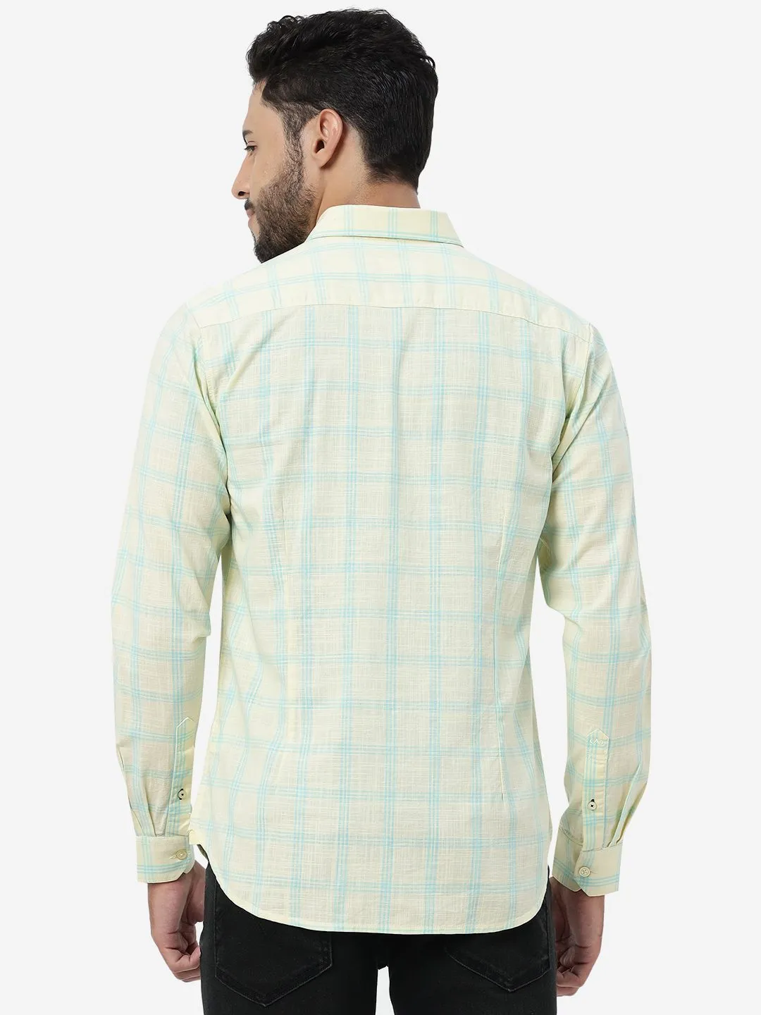 Yellow Checked Slim Fit Casual Shirt | JadeBlue