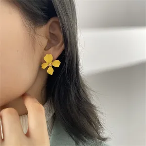 Yellow Enamel & 18K Gold-Plated Four-Petal Flower Stud Earrings